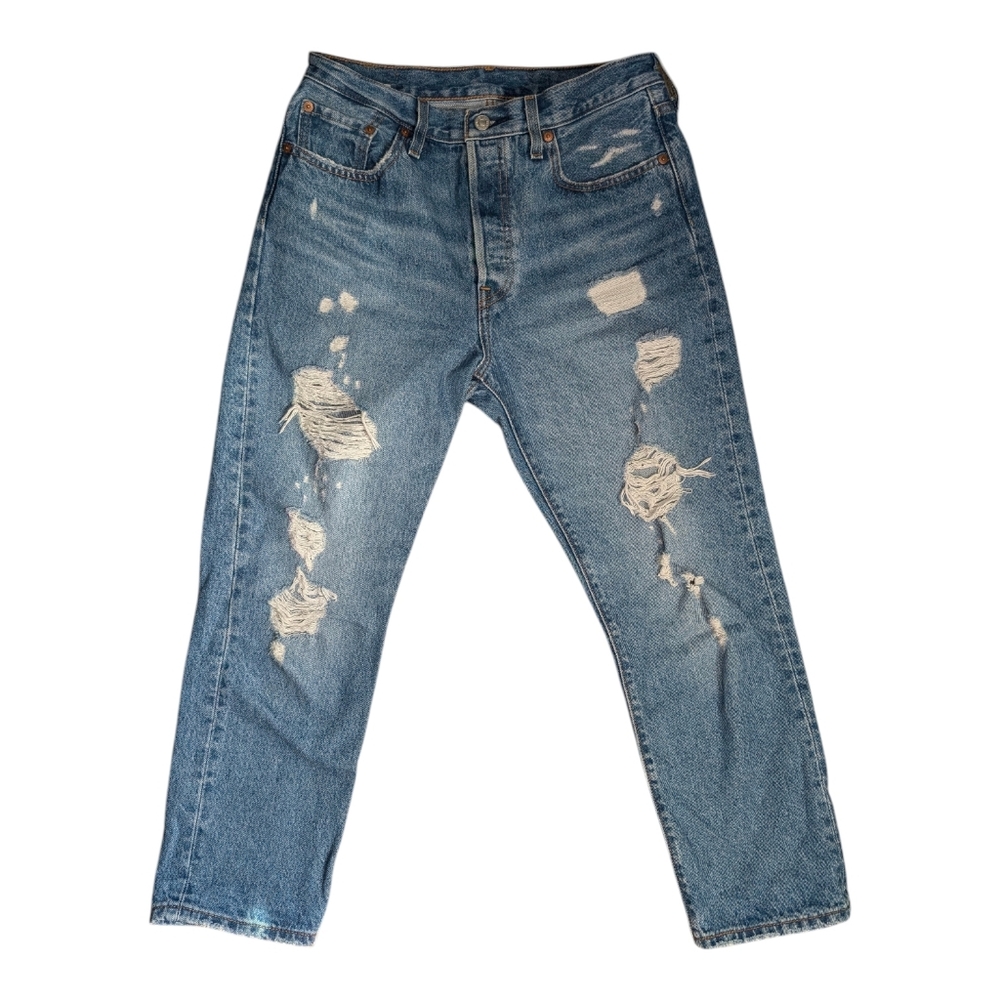 Women's  Distressed Blue Denim Jeans | Size: 28